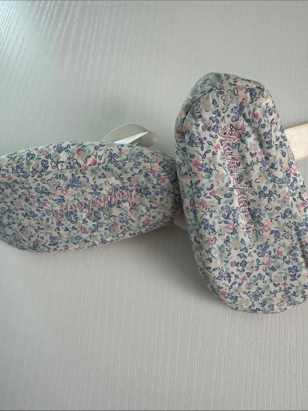 Ralph Lauren Floral Ribbon Baby Mary Janes in Cream and Pastel Blue/Pink